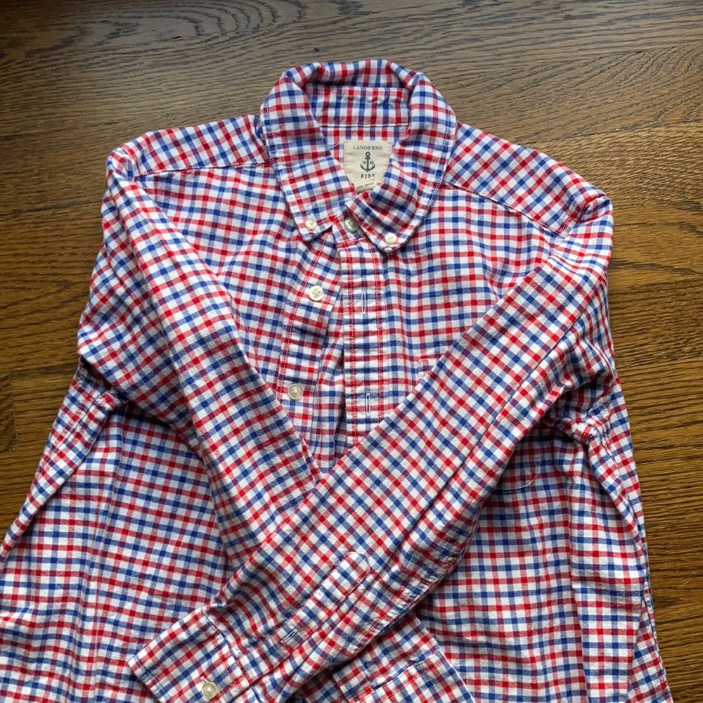 Boys red, white and blue checked button up